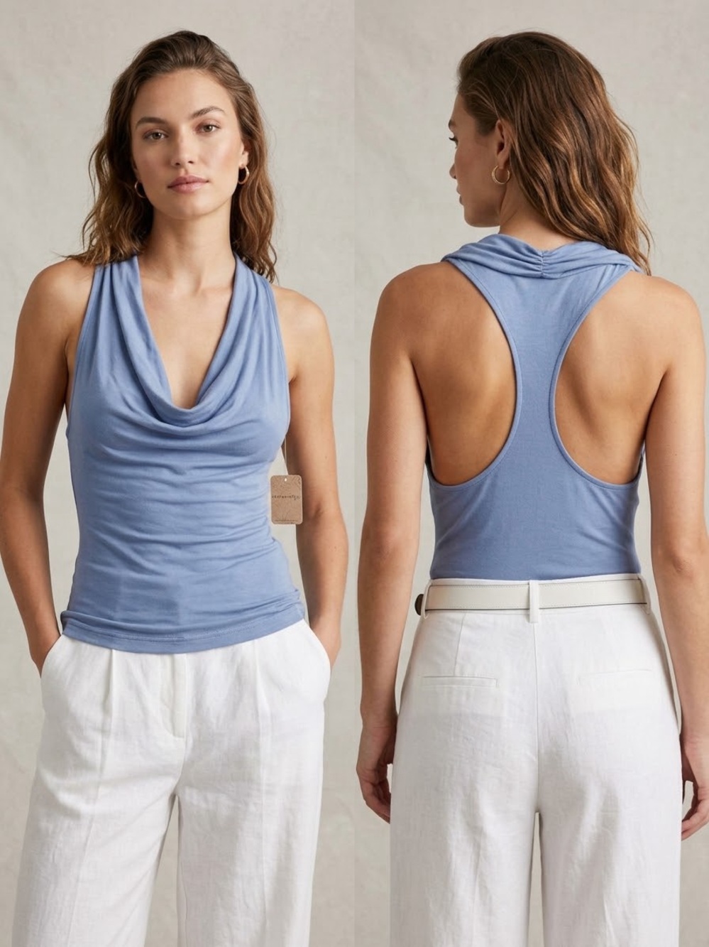 Free People Dusty Blue Cowl Racerback Tank